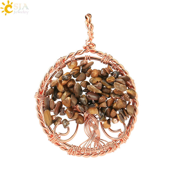 Handmade Agate Crystal Tree Pendant Semi Precious Stone Wire Wrapped Jewelry Necklace Pendant Personality Style