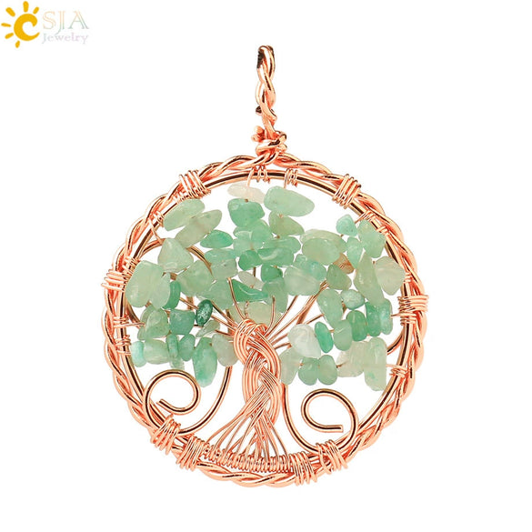 Handmade Agate Crystal Tree Pendant Semi Precious Stone Wire Wrapped Jewelry Necklace Pendant Personality Style