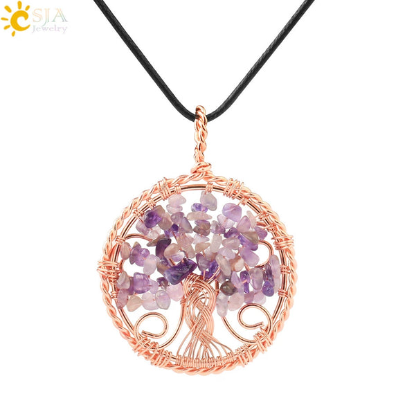 Handmade Agate Crystal Tree Pendant Semi Precious Stone Wire Wrapped Jewelry Necklace Pendant Personality Style