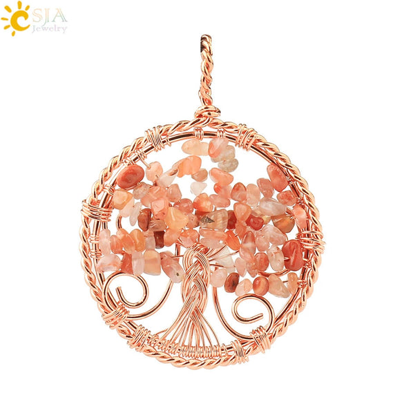 Handmade Agate Crystal Tree Pendant Semi Precious Stone Wire Wrapped Jewelry Necklace Pendant Personality Style