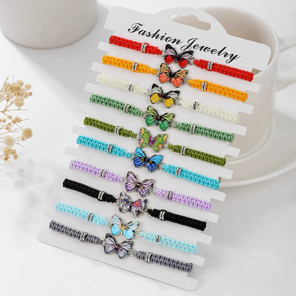 Handmade Alloy Acrylic Geometric Butterfly Unisex Woven Adjustable Stacked Bracelet