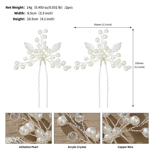 Handmade Alloy And Pearl Leaf Bridal Hairpin Women's Hair Accessories