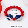 Handmade Alloy Beaded Bracelet With Cartoon Crying Face Pendant Red Beads And Geometric Oil Drip Design For Unisex Wear
