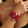 Handmade Alloy Christmas Reindeer And Snowflake Beaded Elastic Bracelet In Red And Green For Unisex Holiday Party Jewelry