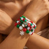 Handmade Alloy Christmas Reindeer And Snowflake Beaded Elastic Bracelet In Red And Green For Unisex Holiday Party Jewelry