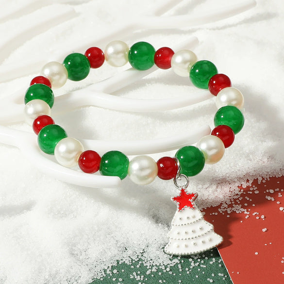 Handmade Alloy Crystal Beaded Christmas Bracelet With Tree Snowman And Love Charms Festive Jewelry For Women