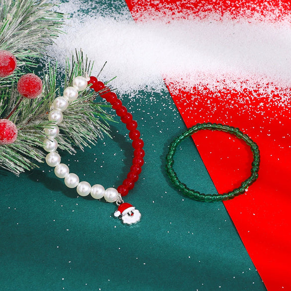 Handmade Alloy Crystal Beaded Christmas Bracelet With Tree Snowman And Love Charms Festive Jewelry For Women