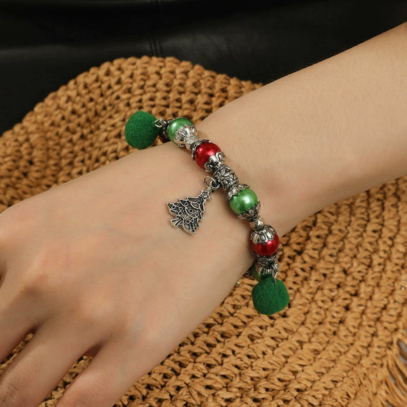 Handmade Alloy Crystal Beaded Christmas Bracelet With Tree Snowman And Love Charms Festive Jewelry For Women