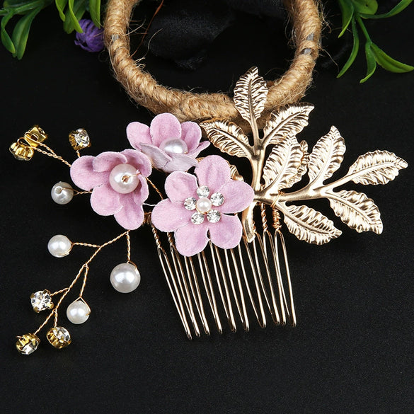 Handmade Alloy Golden Leaf Updo Hair Comb Bridal Headdress Flower Comb Hair Accessories For Women