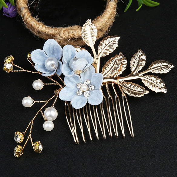 Handmade Alloy Golden Leaf Updo Hair Comb Bridal Headdress Flower Comb Hair Accessories For Women