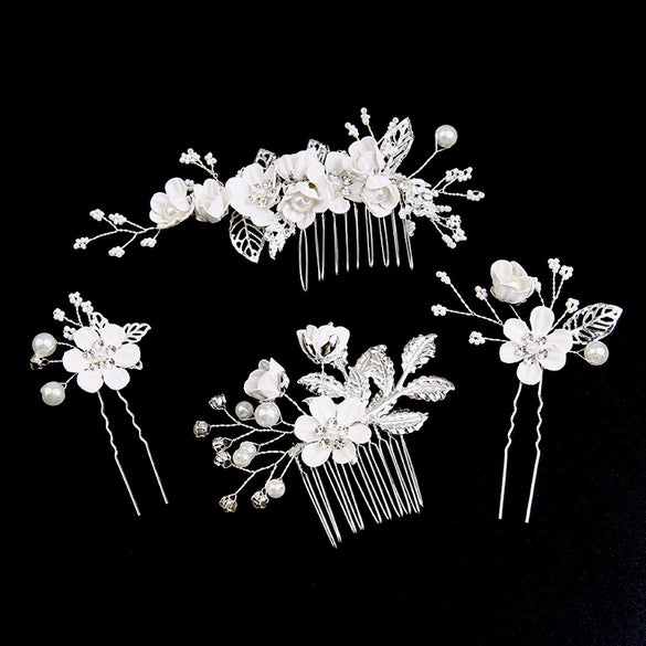 Handmade Alloy Golden Leaf Updo Hair Comb Bridal Headdress Flower Comb Hair Accessories For Women