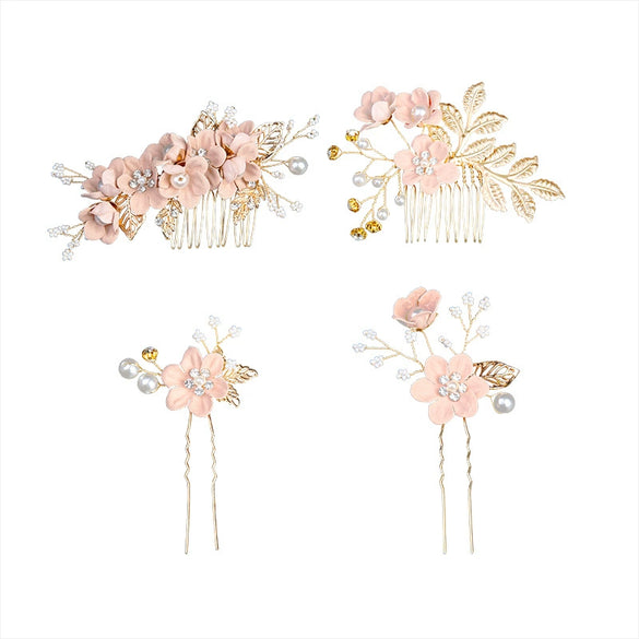 Handmade Alloy Golden Leaf Updo Hair Comb Bridal Headdress Flower Comb Hair Accessories For Women