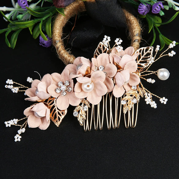 Handmade Alloy Golden Leaf Updo Hair Comb Bridal Headdress Flower Comb Hair Accessories For Women
