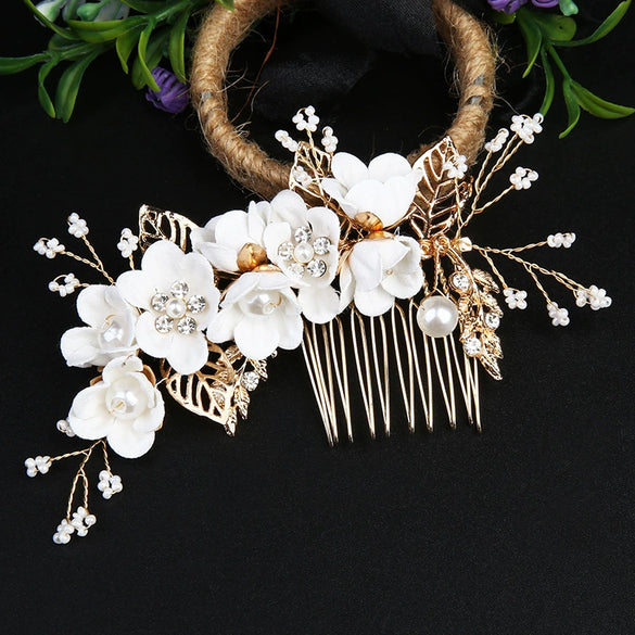 Handmade Alloy Golden Leaf Updo Hair Comb Bridal Headdress Flower Comb Hair Accessories For Women