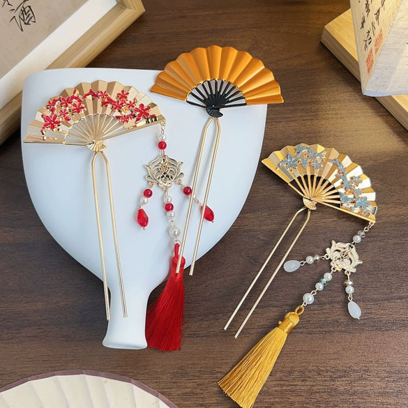 Handmade Alloy Hairpin With Antique Style Glaze Begonia Flower Pattern Electroplated Treatment