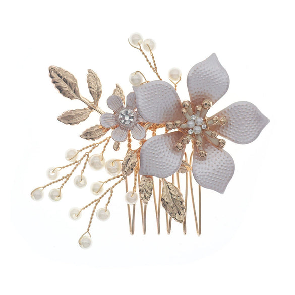 Handmade Alloy Pearl Flower Bridal Hair Comb Wedding Hair Accessory For Women's Wedding Dresses
