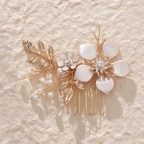 Handmade Alloy Pearl Flower Bridal Hair Comb Wedding Hair Accessory For Women's Wedding Dresses