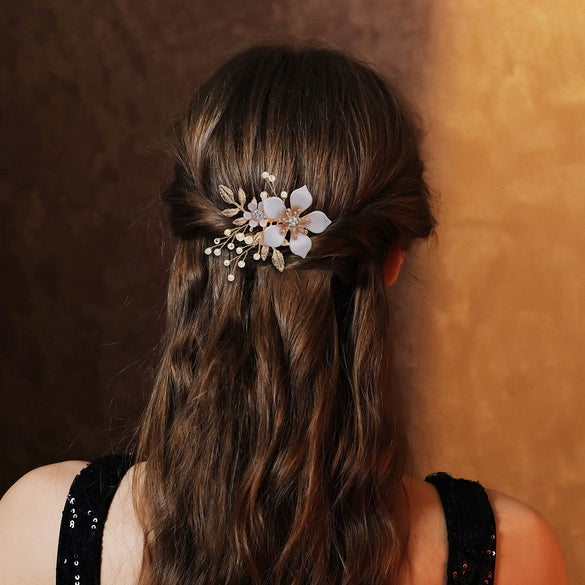 Handmade Alloy Pearl Flower Bridal Hair Comb Wedding Hair Accessory For Women's Wedding Dresses