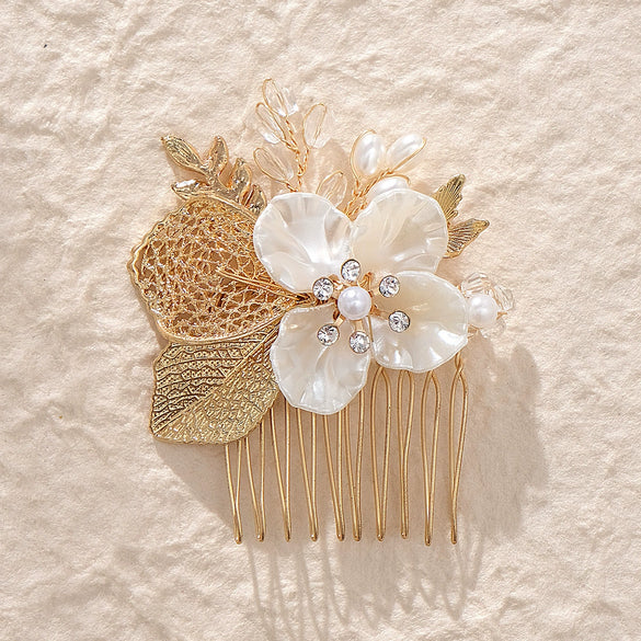 Handmade Alloy Pearl Flower Hair Comb Bridal Hair Accessory For Women Wedding And Formal Dress