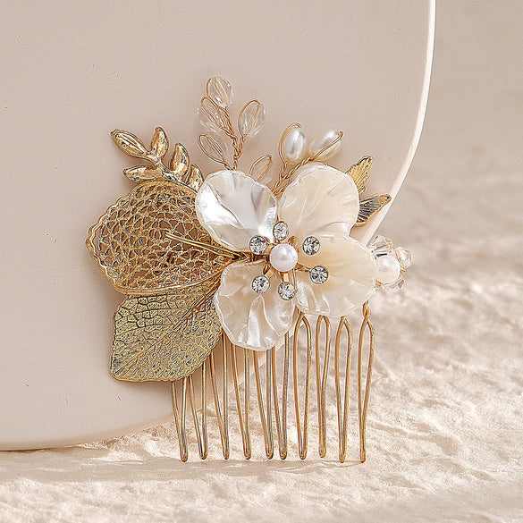 Handmade Alloy Pearl Flower Hair Comb Bridal Hair Accessory For Women Wedding And Formal Dress