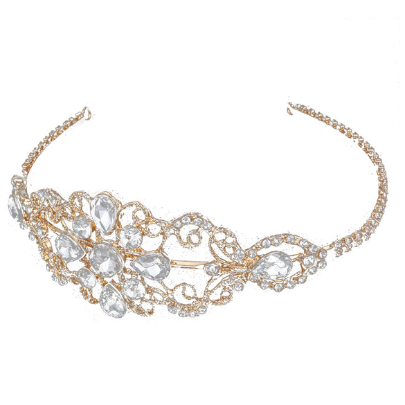 Handmade Alloy Rhinestone Floral Bridal Crown Headband Retro Cutout Wide Wedding Hair Accessory For Women