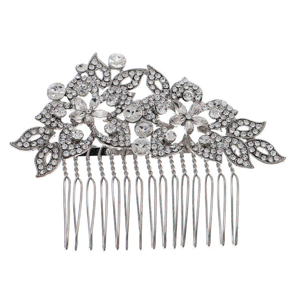 Handmade Alloy Rhinestone Leaf And Flower Hair Comb Elegant Bridal Hair Jewelry For Women
