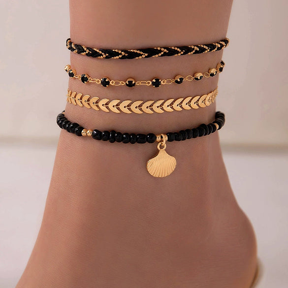 Handmade Alloy Shell Multilayer Anklet For Women