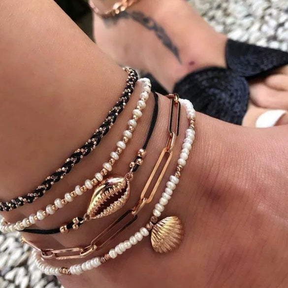 Handmade Alloy Shell Multilayer Anklet For Women