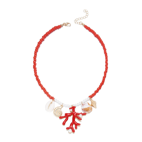 Handmade Animal Zodiac Alloy And Zinc Alloy Conch Coral Beaded Necklace For Women