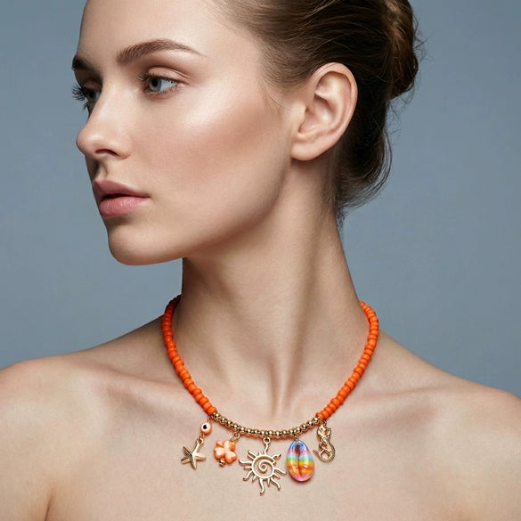 Handmade Animal Zodiac Alloy And Zinc Alloy Conch Coral Beaded Necklace For Women