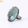 Handmade Antique Copper Tree Of Life Adjustable Ring With Natural Stone Single Gem Winding Design Minimalist Unisex Jewelry