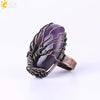 Handmade Antique Copper Tree Of Life Adjustable Ring With Natural Stone Single Gem Winding Design Minimalist Unisex Jewelry