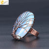 Handmade Antique Copper Tree Of Life Adjustable Ring With Natural Stone Single Gem Winding Design Minimalist Unisex Jewelry