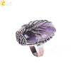 Handmade Antique Copper Tree Of Life Adjustable Ring With Natural Stone Single Gem Winding Design Minimalist Unisex Jewelry