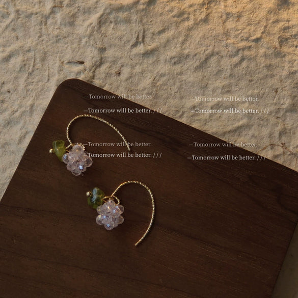 Handmade Artificial Crystal Beaded Grape Fruit Earrings For Women Creative Bubble Style Fashion Jewelry