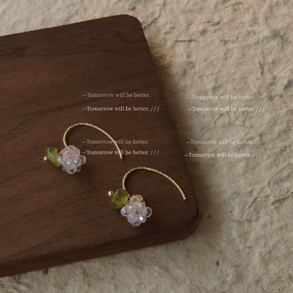 Handmade Artificial Crystal Beaded Grape Fruit Earrings For Women Creative Bubble Style Fashion Jewelry