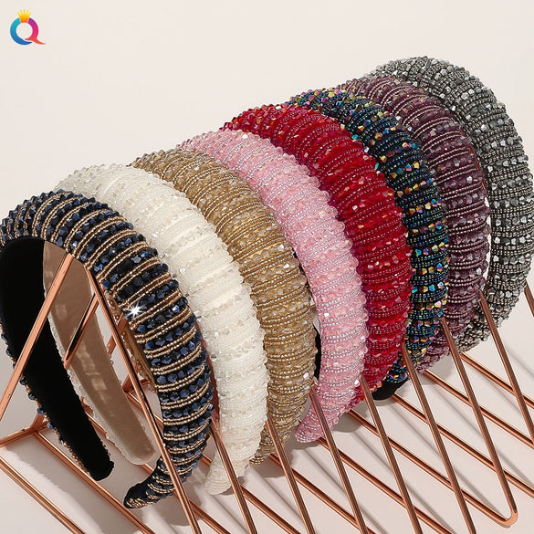 Handmade Baroque Crystal Beaded Spongepadded Wide Headband For Women Decorative Hair Accessory Wholesale