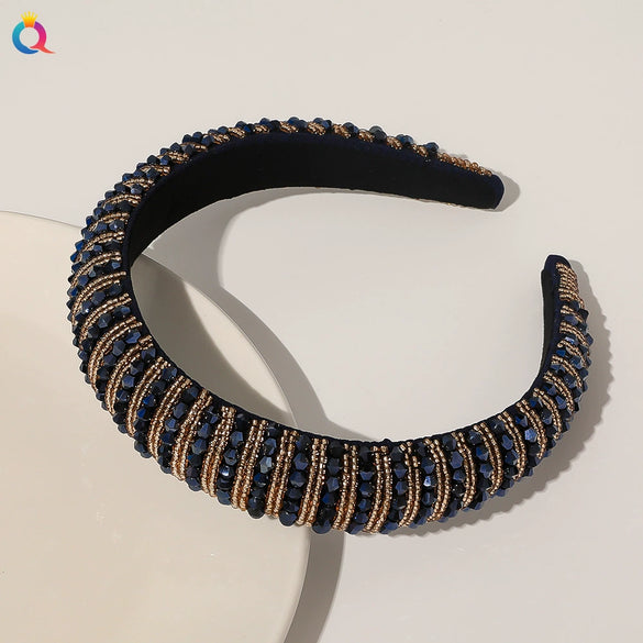 Handmade Baroque Crystal Beaded Spongepadded Wide Headband For Women Decorative Hair Accessory Wholesale