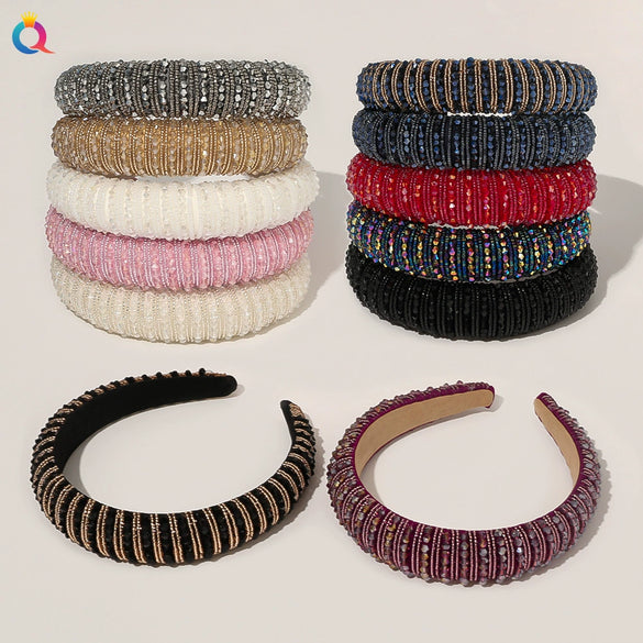 Handmade Baroque Crystal Beaded Spongepadded Wide Headband For Women Decorative Hair Accessory Wholesale
