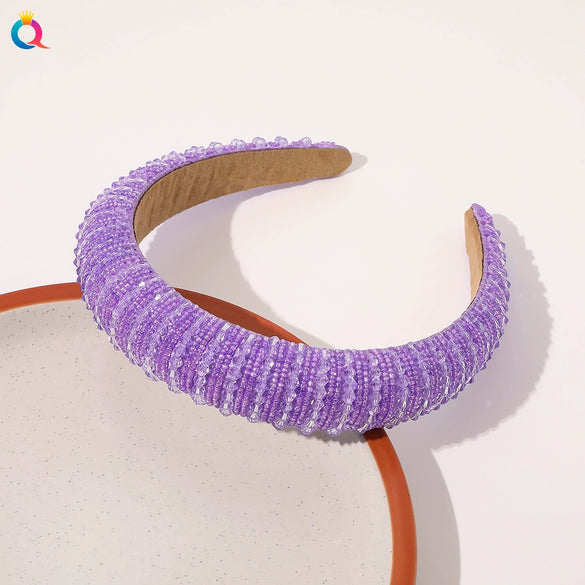 Handmade Baroque Crystal Beaded Spongepadded Wide Headband For Women Decorative Hair Accessory Wholesale