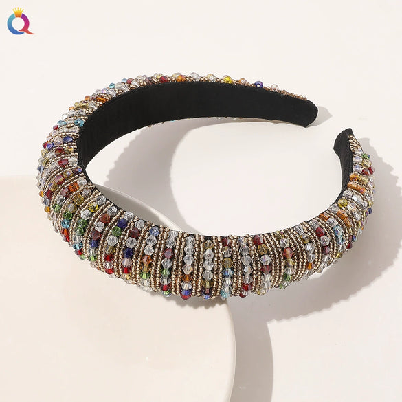 Handmade Baroque Crystal Beaded Spongepadded Wide Headband For Women Decorative Hair Accessory Wholesale
