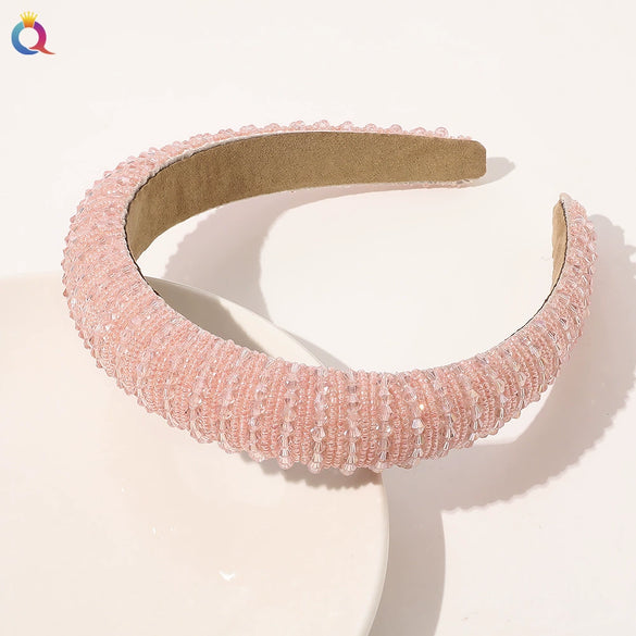 Handmade Baroque Crystal Beaded Spongepadded Wide Headband For Women Decorative Hair Accessory Wholesale