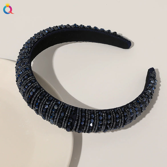Handmade Baroque Crystal Beaded Spongepadded Wide Headband For Women Decorative Hair Accessory Wholesale