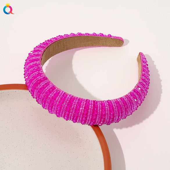 Handmade Baroque Crystal Beaded Spongepadded Wide Headband For Women Decorative Hair Accessory Wholesale