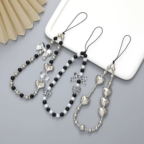 Handmade Beaded Bow Love Phone Chain Phone Case Keychain Lanyard Drop Resistant Chain Ornaments