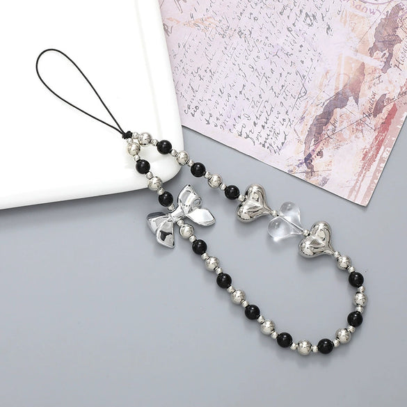Handmade Beaded Bow Love Phone Chain Phone Case Keychain Lanyard Drop Resistant Chain Ornaments