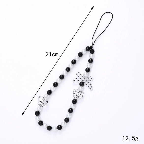 Handmade Beaded Bow Love Phone Chain Phone Case Keychain Lanyard Drop Resistant Chain Ornaments