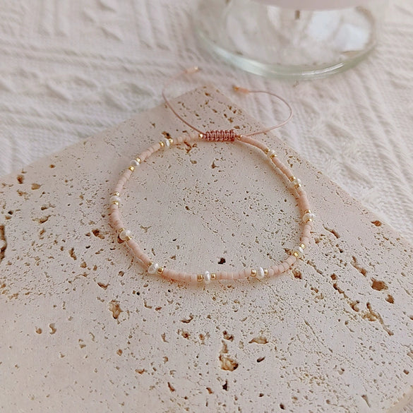 Handmade Beaded Bracelet For Girls Natural Pearl Handwoven Style