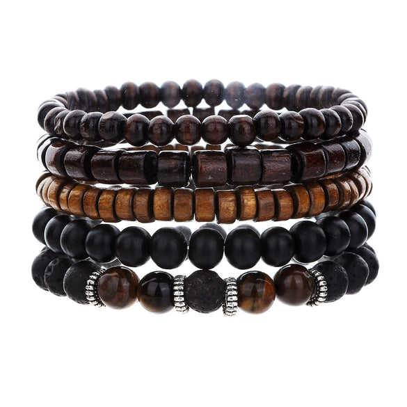 Handmade Beaded Bracelet Suit Unisex Retro Style Stone And Wooden Beads Geometric Pattern