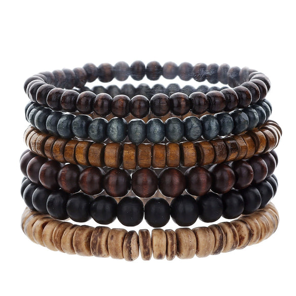 Handmade Beaded Bracelet Suit Unisex Retro Style Stone And Wooden Beads Geometric Pattern